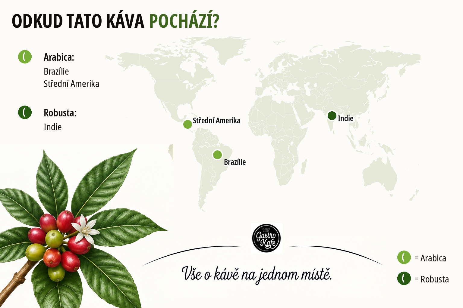 Původ kávy Arditi NOI – Arabica z Brazílie a Střední Ameriky, Robusta z Indie